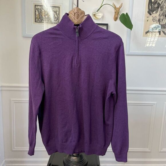 Jos A Bank Purple Pima Cotton Knit 1/4 Zip Lightweight Sweater L - Picture 1 of 6